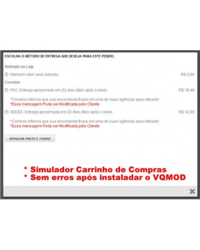 Correção erro PAC,SEDEX Área com entrega temporariamente suje...